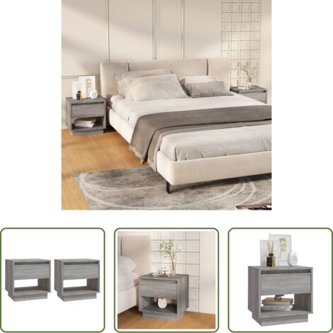 vidaXL Mesita de noche gris -  Mesitas noche 2 uds madera ingeniería gris Sonoma 45x34x44 cm