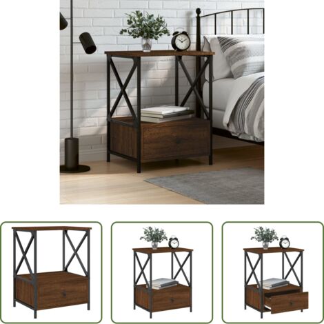 vidaXL Mesita de noche industrial -  Mesita de noche madera de ingeniería marrón roble 50x41x65 cm