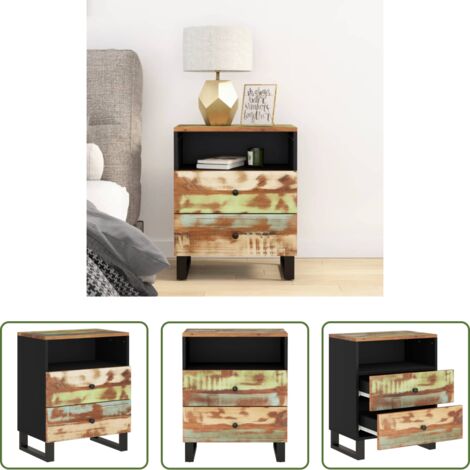vidaXL Mesita de noche industrial -  Mesita de noche madera reciclada y contrachapada 50x33x62 cm