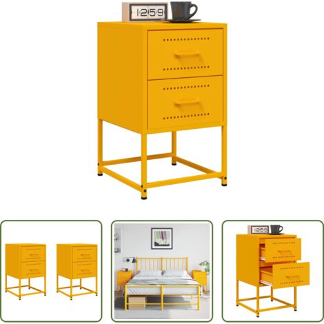 vidaXL Mesita de noche industrial -  Mesitas de noche 2 uds acero amarillo mostaza 36x39x60,5 cm