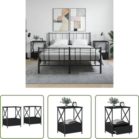 vidaXL Mesita de noche industrial -  Mesitas de noche 2 uds madera de ingeniería negro 50x41x65 cm