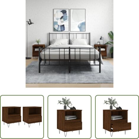 vidaXL Mesita de noche madera contrachapada -  Mesitas noche 2 uds madera ingeniería marrón roble 40x35x50 cm