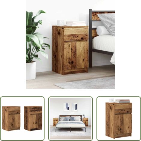 vidaXL Mesita de noche madera envejecida -  Mesitas noche 2uds madera contrachapada madera vieja 39x35x65cm