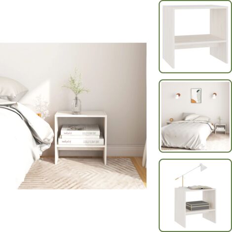 - vidaXL Mesita de noche madera maciza de mango blanco 40x30,5x40 cm -
