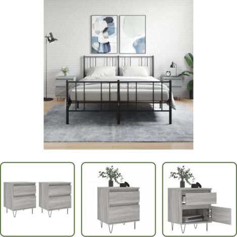 vidaXL Mesita de noche madera -  Mesita de noche 2 uds madera ingeniería gris Sonoma 40x35x50 cm