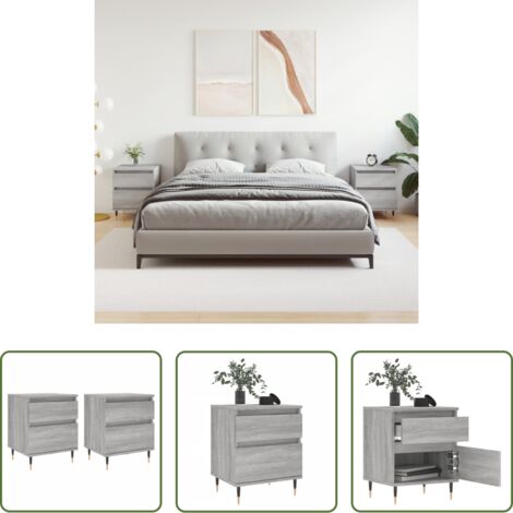 vidaXL Mesita de noche madera -  Mesita de noche 2 uds madera ingeniería gris Sonoma 40x35x50 cm