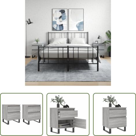 vidaXL Mesita de noche madera -  Mesita de noche 2 uds madera ingeniería gris Sonoma 40x35x50 cm