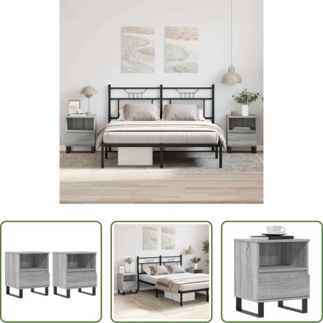 vidaXL Mesita de noche madera -  Mesita de noche 2 uds madera ingeniería gris Sonoma 40x35x50 cm
