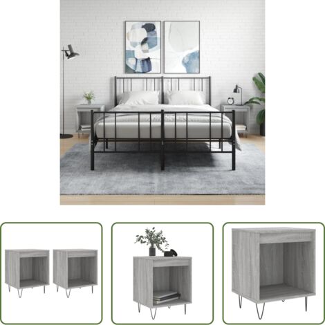 vidaXL Mesita de noche madera -  Mesita de noche 2 uds madera ingeniería gris Sonoma 40x35x50 cm