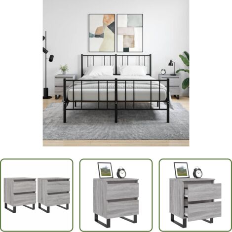 vidaXL Mesita de noche madera -  Mesita de noche 2 uds madera ingeniería gris Sonoma 40x35x50 cm