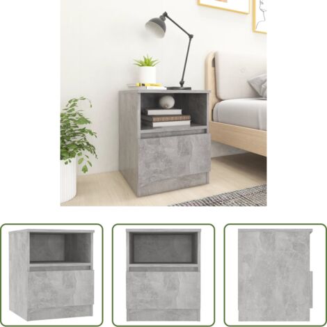 vidaXL Mesita de noche madera -  Mesita de noche madera ingeniería gris hormigón 40x40x50 cm