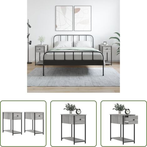 vidaXL Mesita de noche madera -  Mesitas noche 2 uds madera ingeniería gris Sonoma 30x60x60 cm