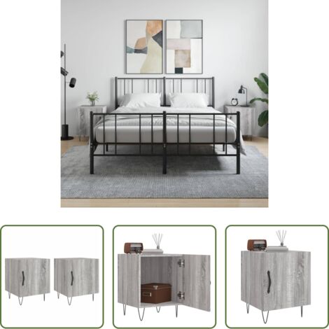 vidaXL Mesita de noche madera -  Mesitas noche 2 uds madera ingeniería gris Sonoma 40x40x50 cm