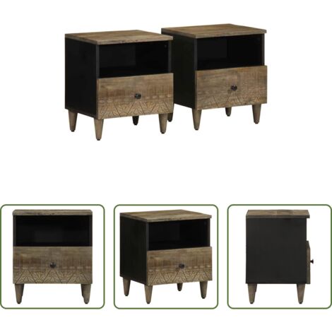 vidaXL Mesita de noche madera -  Mesitas noche 2 uds madera maciza mango gris claro 40x33x46 cm