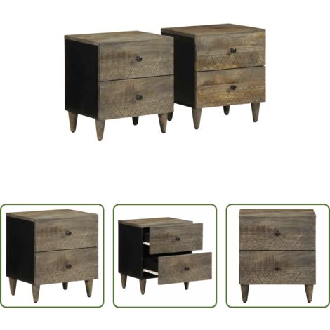 vidaXL Mesita de noche madera - Mesitas noche 2 uds madera maciza mango gris claro 40x33x46 cm