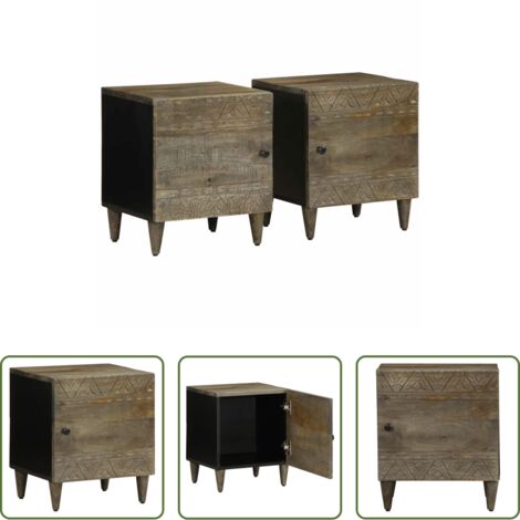 vidaXL Mesita de noche madera -  Mesitas noche 2 uds madera maciza mango gris claro 40x33x46 cm