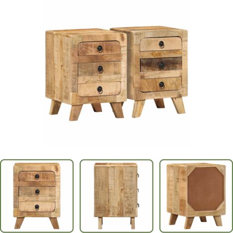 vidaXL Mesita de noche mango -  Mesilla de noche 2 uds 37x32x50 cm madera mango rugosa