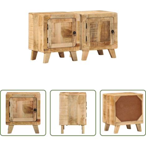 vidaXL Mesita de noche mango -  Mesilla de noche 2 uds 40x32x46 cm madera mango rugosa