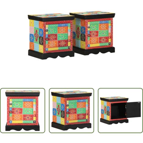 vidaXL Mesita de noche mango -  Mesilla de noche 2uds Multicolor 40x35x45cm Madera maciza Mango