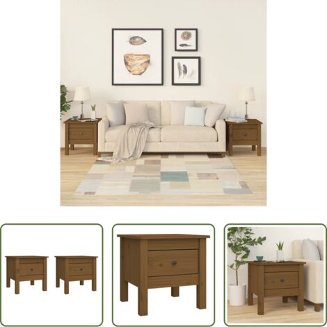 vidaXL Mesita de noche -  Mesa auxiliar 2 uds madera maciza pino marrón miel 40x40x39 cm