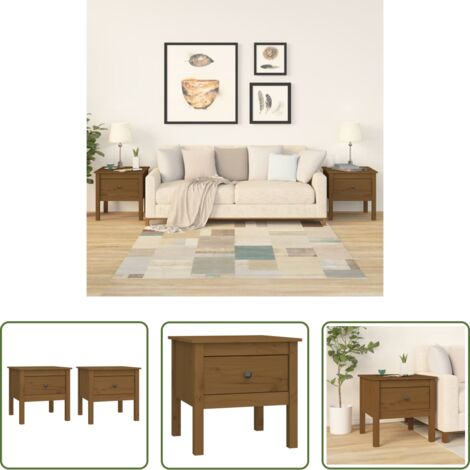 vidaXL Mesita de noche -  Mesa auxiliar 2 uds madera maciza pino marrón miel 50x50x49 cm