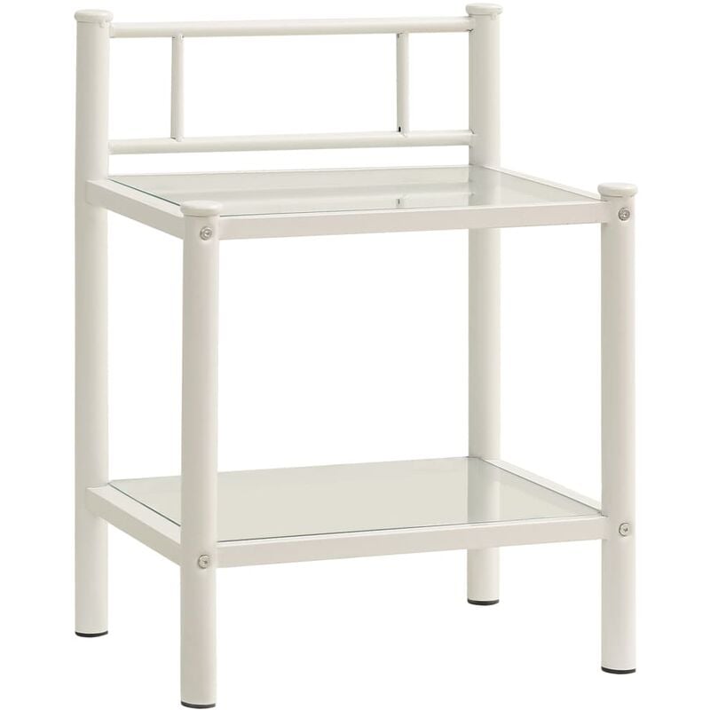 

vidaXL Mesitas de noche metal y vidrio blanco transparente 45x34,5x60,5cm - Blanco