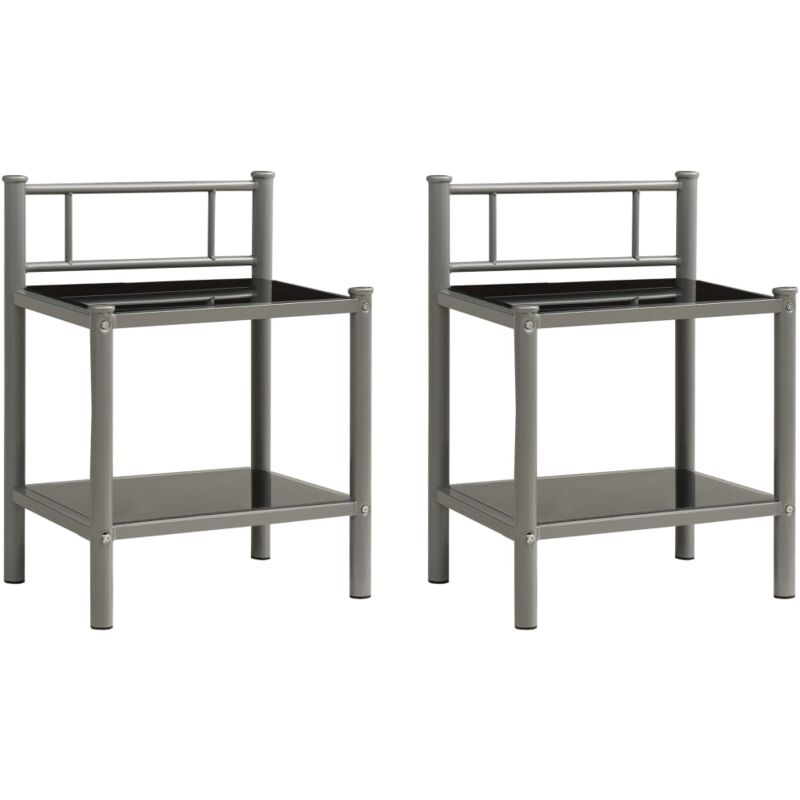

vidaXL Mesitas de noche metal y vidrio 2 unidades gris y negro - Negro