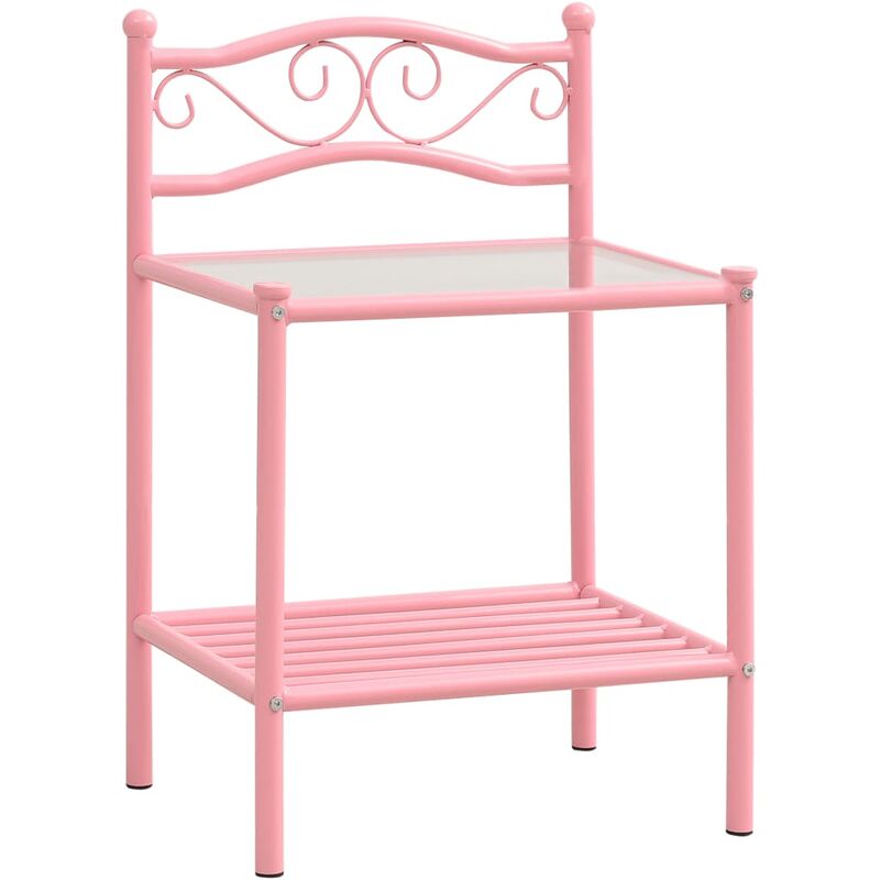 

vidaXL Mesitas de noche metal y vidrio rosa y transparente 43x33x65 cm - Rosa