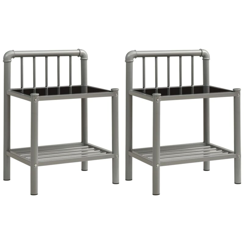

vidaXL Mesitas de noche metal y vidrio 2 unidades gris y negro - Negro