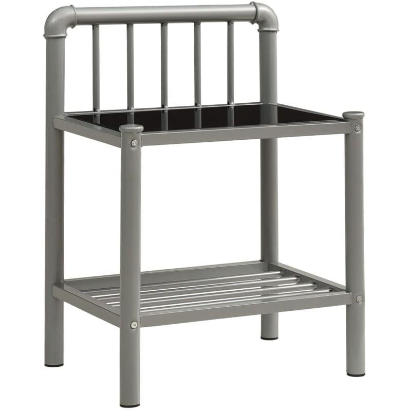 

vidaXL Mesitas de noche metal y vidrio gris y negro 45x34,5x62,5cm - Negro