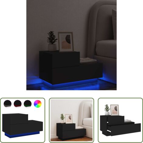vidaXL Mesita de noche moderna -  Mesita de noche con luces LED negro 70x36x40,5 cm