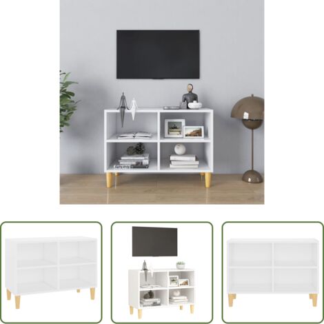 vidaXL Mesita de noche -  Mueble de TV con patas de madera maciza blanco 69,5x30x50 cm