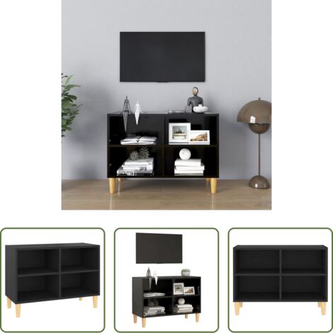 vidaXL Mesita de noche -  Mueble de TV con patas de madera maciza negro 69,5x30x50 cm