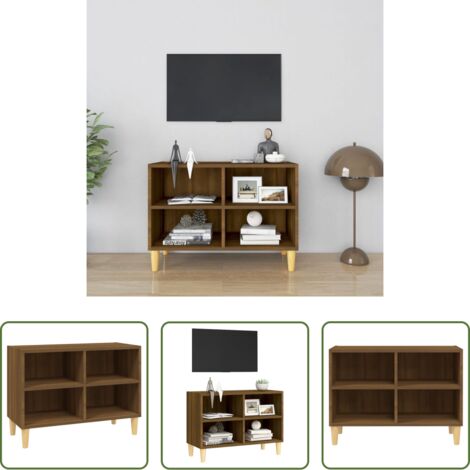 vidaXL Mesita de noche -  Mueble de TV patas de madera maciza marrón roble 69,5x30x50 cm