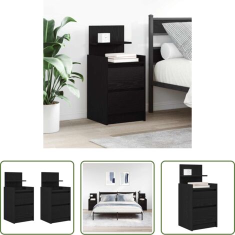 vidaXL Mesita de noche negra -  Mesillas de noche con 2 cajones 2 uds. Negro 38x34x80 cm