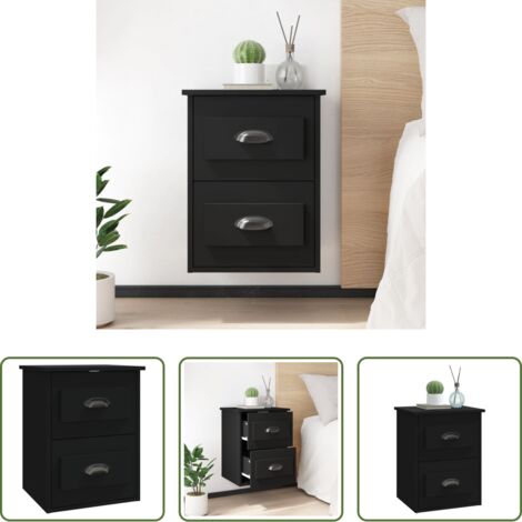 vidaXL Mesita de noche negra -  Mesita de noche de pared negra 41,5x36x53 cm