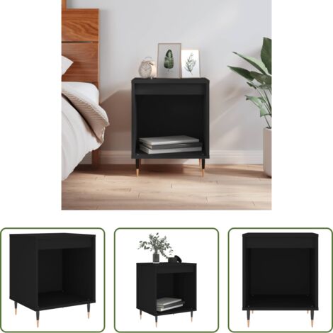 vidaXL Mesita de noche negra -  Mesita de noche madera de ingeniería negro 40x35x50 cm