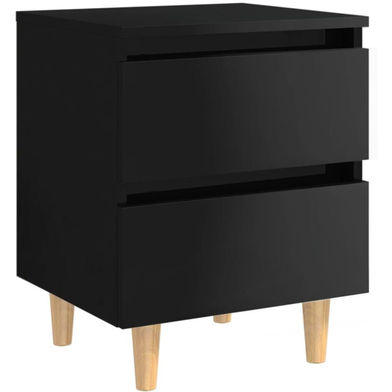 

vidaXL Mesita de noche con patas madera pino 40x35x50cm negro con brillo - Negro