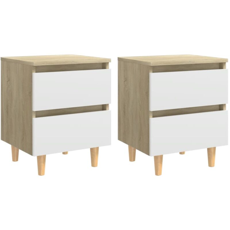 

Vidaxl - Mesita de noche con patas madera pino 40x35x50cm blanco roble Sonoma 2 uds - Blanco