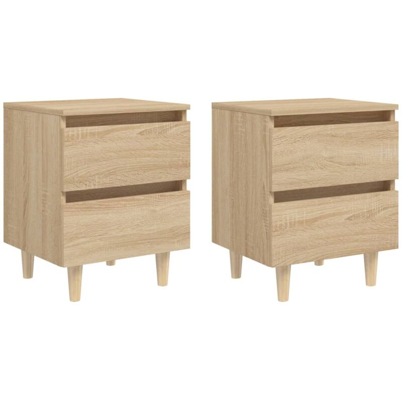 

vidaXL Mesitas de noche con patas madera pino 40x35x50 cm Sonoma roble 2 uds - Marrón