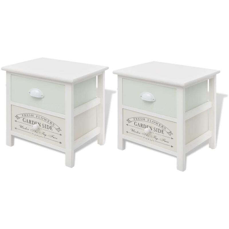 

vidaXL Madera Mesita de Noche de Estilo Francés 2 Unidades - Blanco