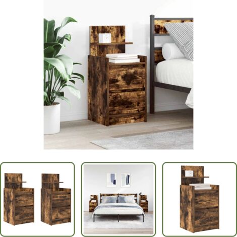 vidaXL Mesita de noche roble ahumado -  Mesillas de noche con 2 cajones 2 uds roble ahumado 38x34x80 cm