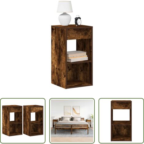 vidaXL Mesita de noche roble ahumado -  Mesillas de noche con cajón 2 uds roble ahumado 35x34x66,5 cm