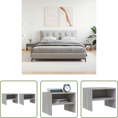 vidaXL Mesita de noche Sonoma -  Mesitas de noche 2 uds contrachapada gris Sonoma 40x30x30 cm