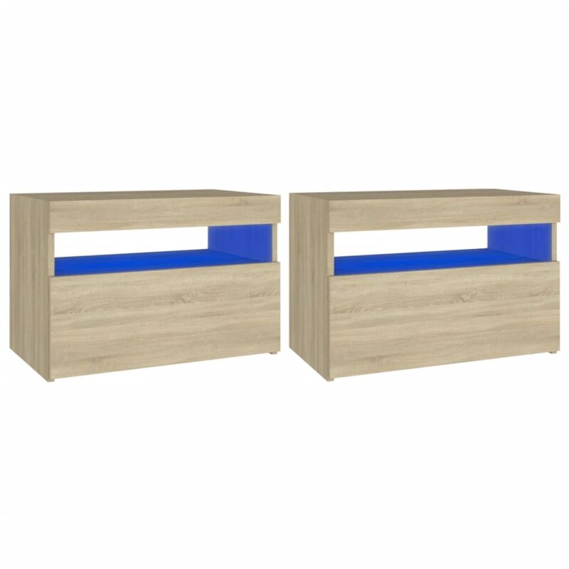 

vidaXL Mesita de noche y luces LED 60x35x40 cm 2 uds color roble Sonoma - Marrón
