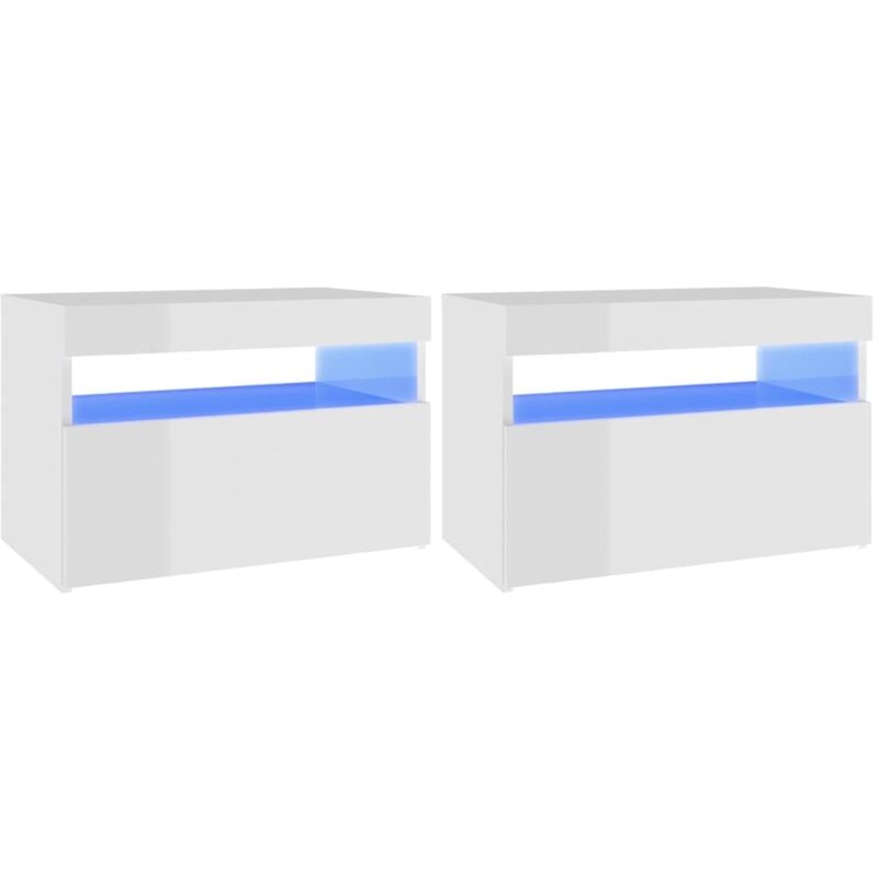

Vidaxl - Mesita de noche y luces LED 60x35x40 cm 2 uds blanco brillante - Blanco