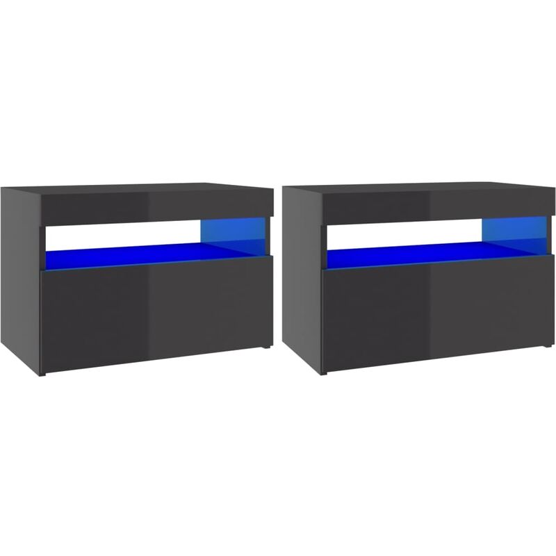 

vidaXL Mesita de noche y luces LED 60x35x40 cm 2 uds gris brillante - Gris