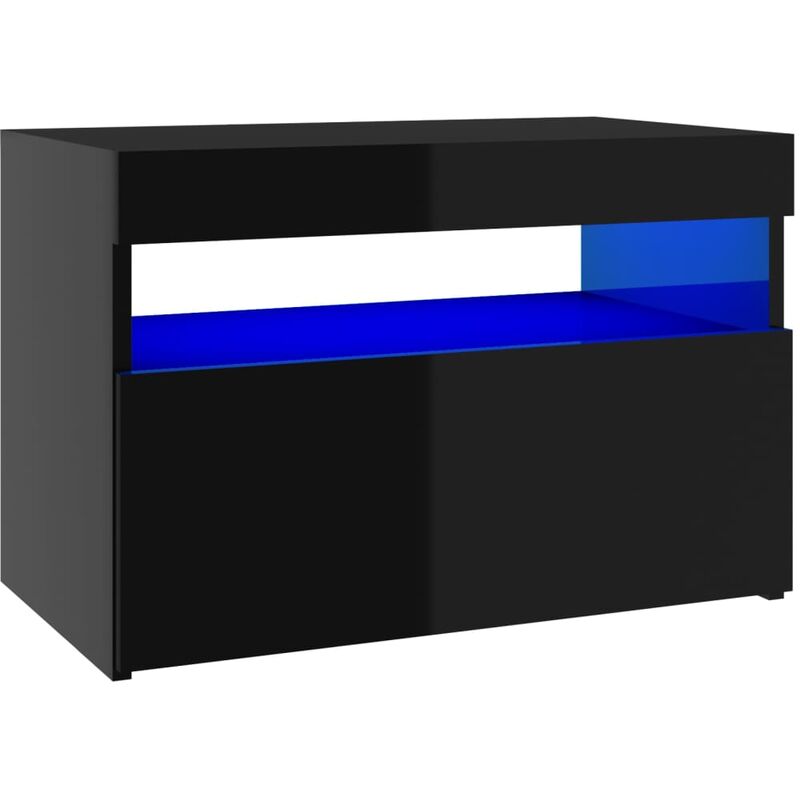 

Vidaxl - Mesita de noche y luces LED negro brillante 60x35x40 cm - Negro