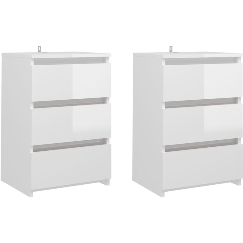 

vidaXL Mesitas de noche aglomerado 40x35x62,5cm 2 uds blanco brillante - Blanco