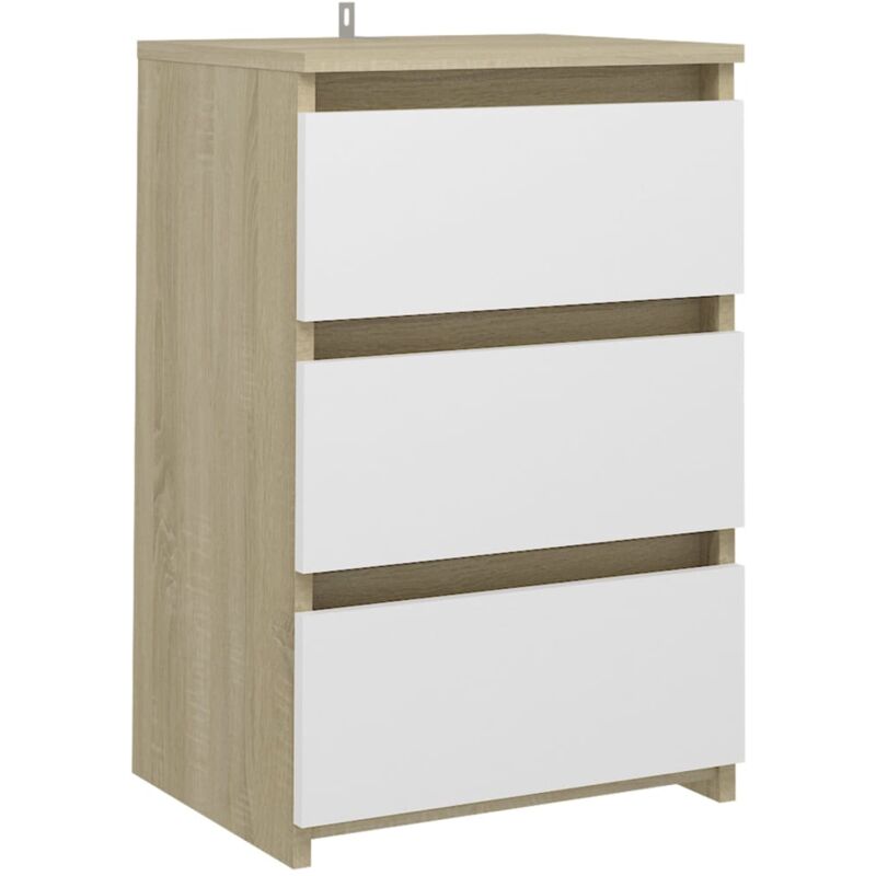 

vidaXL Mesita de noche aglomerado 40x35x62,5 cm blanco y roble Sonoma - Blanco